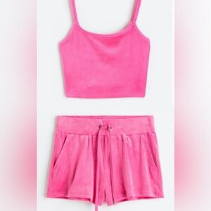 Velvet pink shorts & crop top set